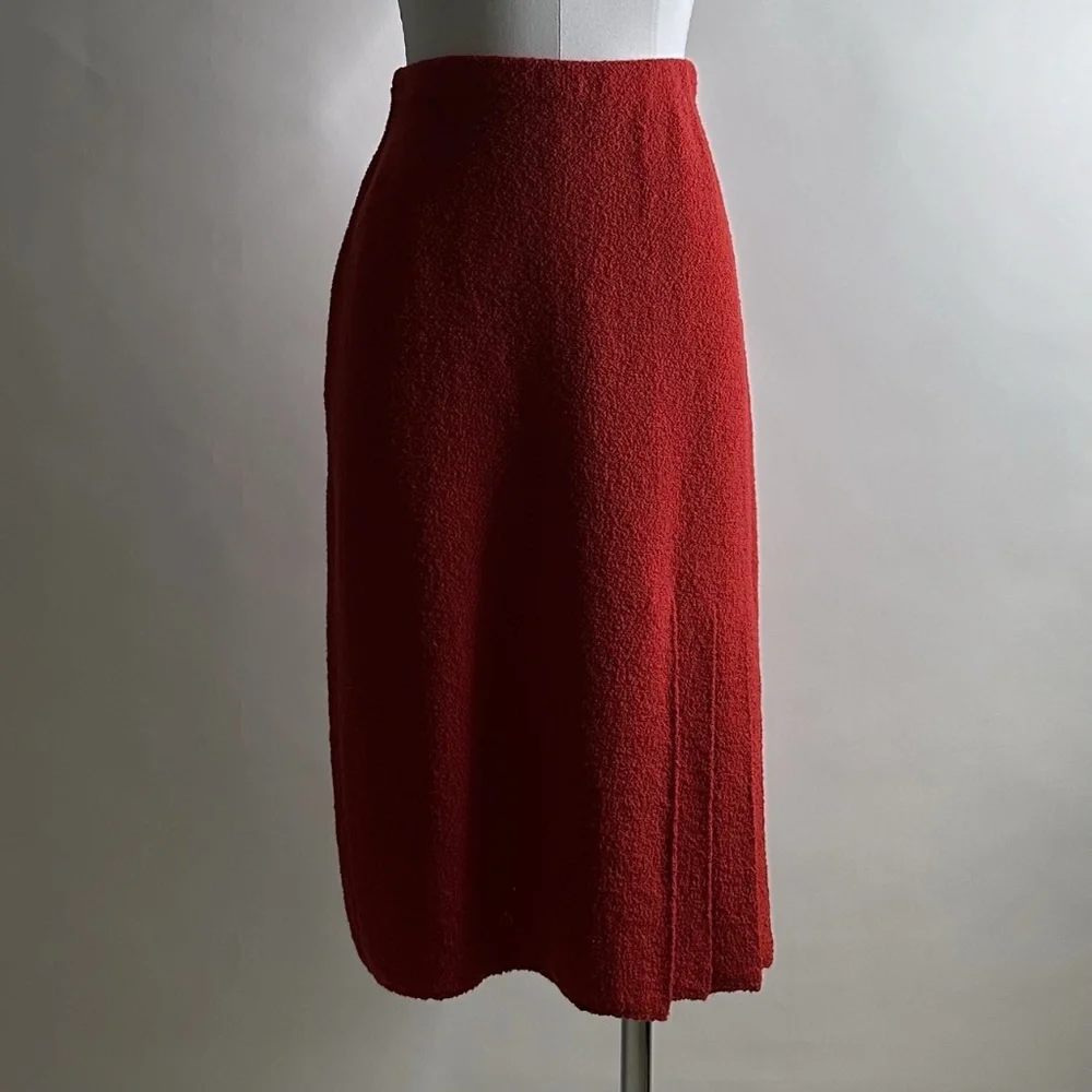 Vintage 80's Designer Adolfo Red Bouclé Wool Set with Lady Jacket & Skirt - Picture 12 of 12